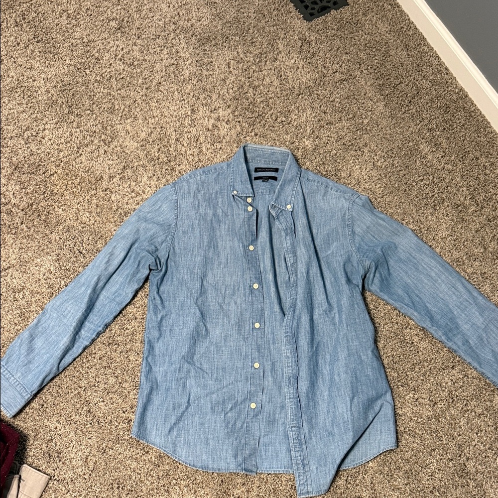 Men's Blue Jean Button-Up Shirt Slim Fit